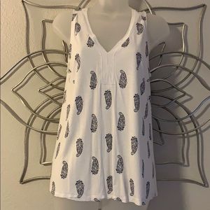 Blue and white paisley tank top